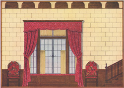 Bay window in large hall with caenstone walls and oak paneling
